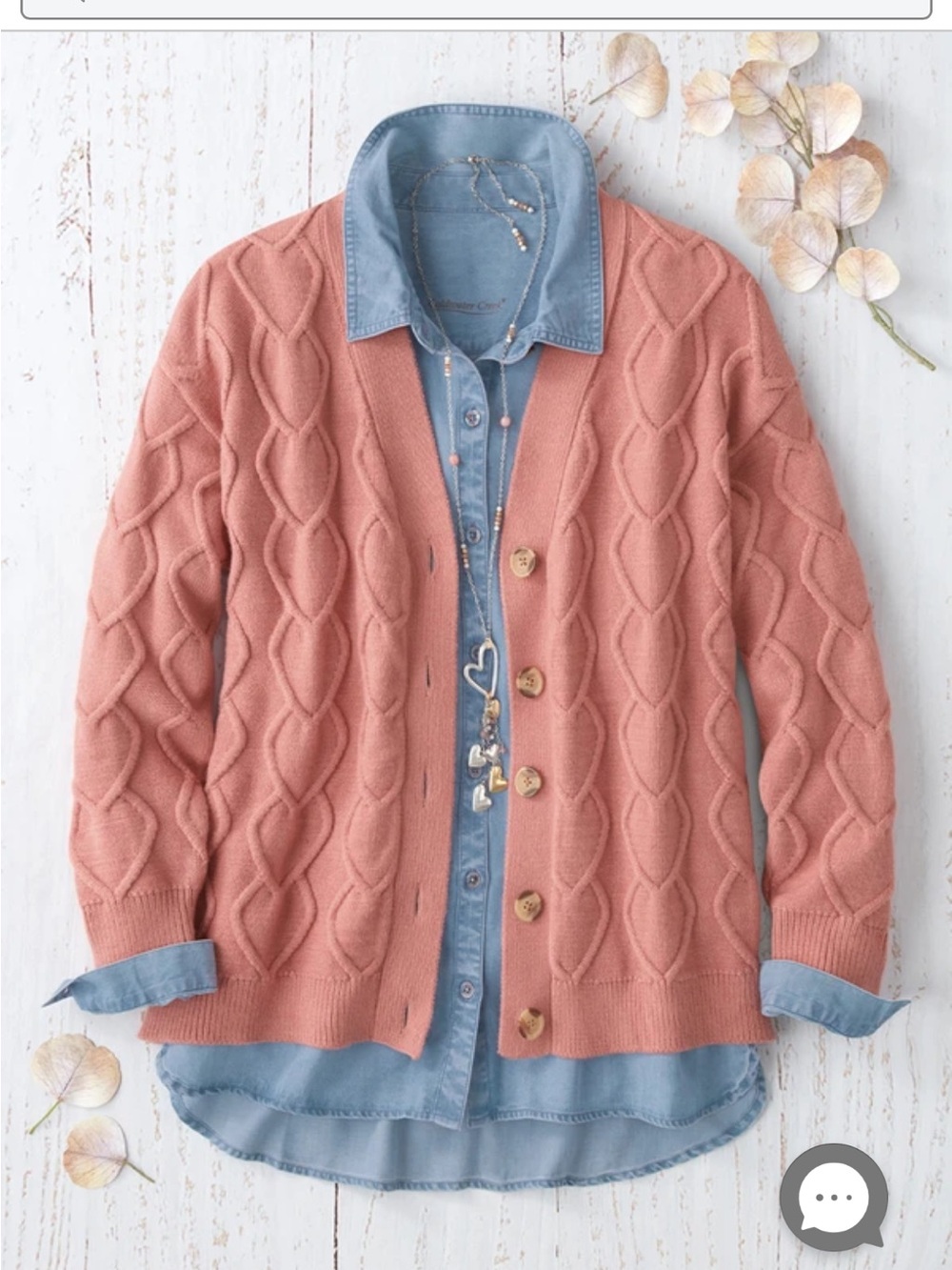 Coldwater Creek Heart Connections Cardigan Wood Rose NWT Large